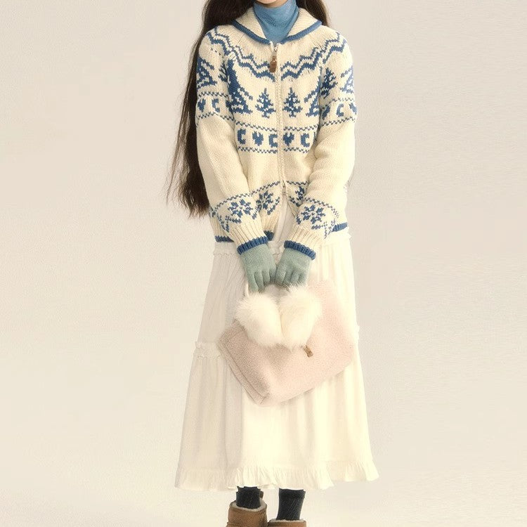 Vintage Christmas Tree Sweater Loose Knitted Cardigan Coat