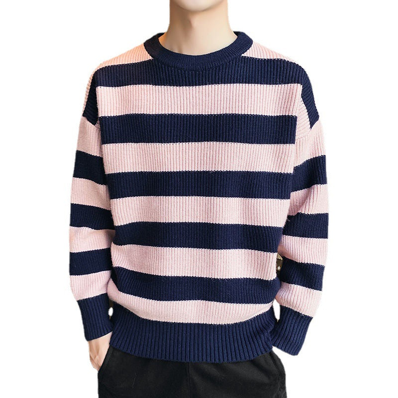 Thick Thread Sweater Men's Knitted Shirt Autumn And Winter Round Neck Fashion Base Sweater