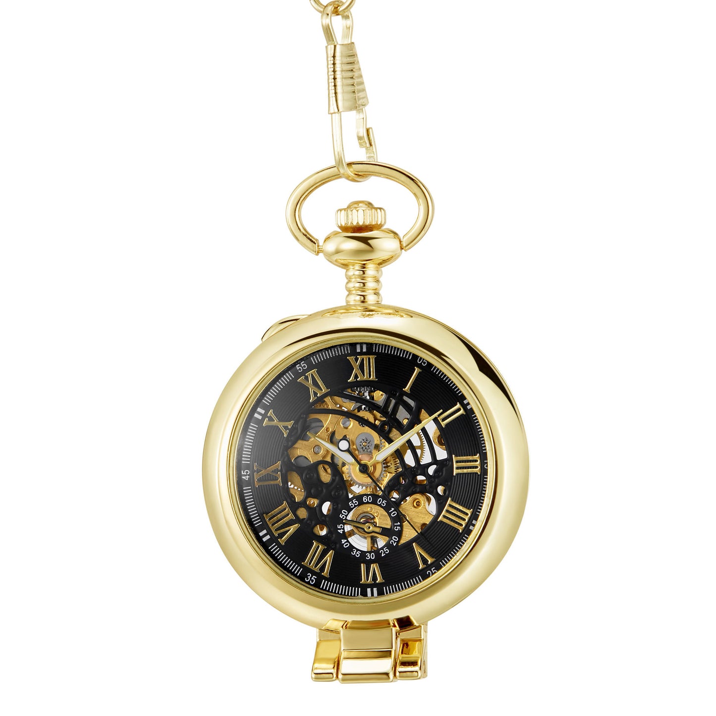 Hollowed-out Magnifying-glass Flip Mechanical Pocket Watch