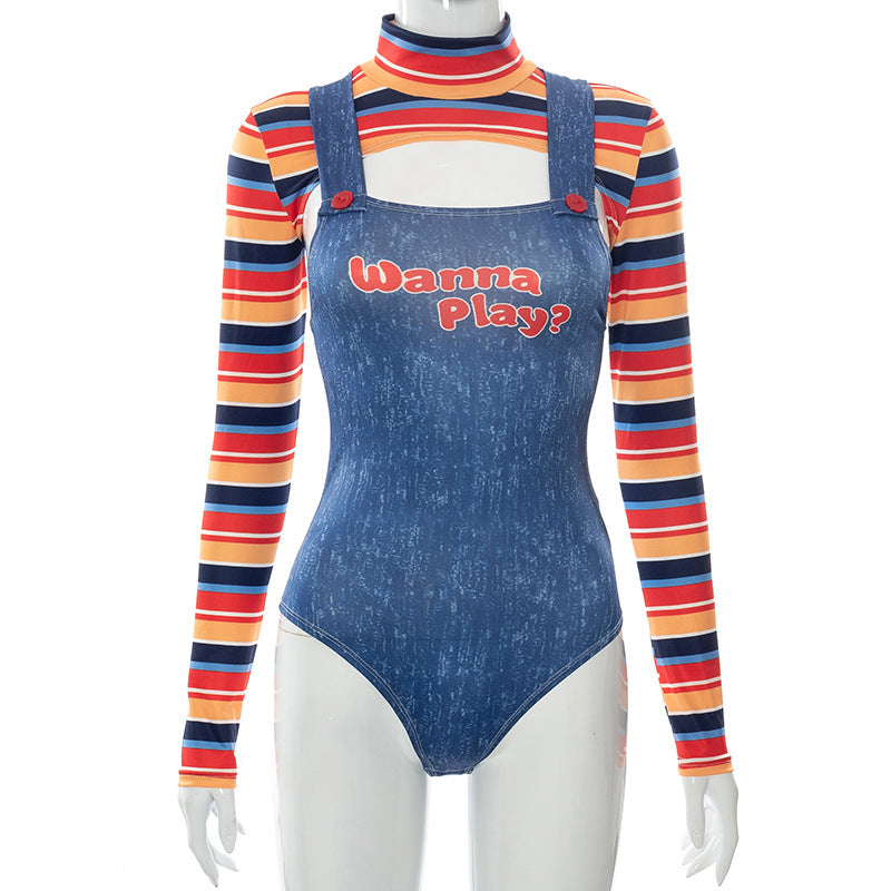 Women's Summer Tight Sport Letters Printed Jumpsuit Two-piece Set