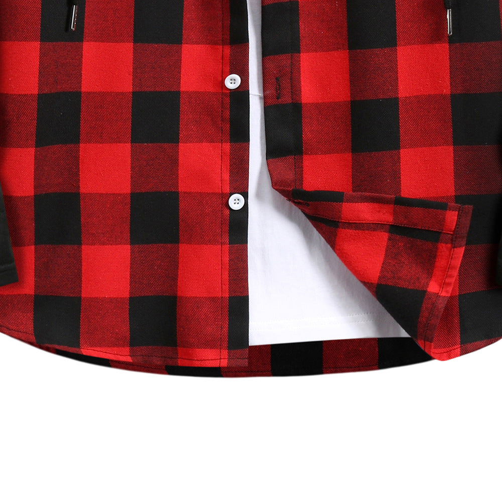 Men's Fashionable Plaid Patchwork Hooded Casual Shirt