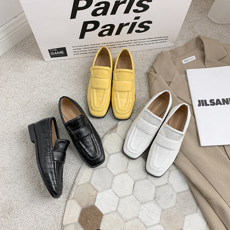 Square Toe Flat Casual Women's Leather Shoes
