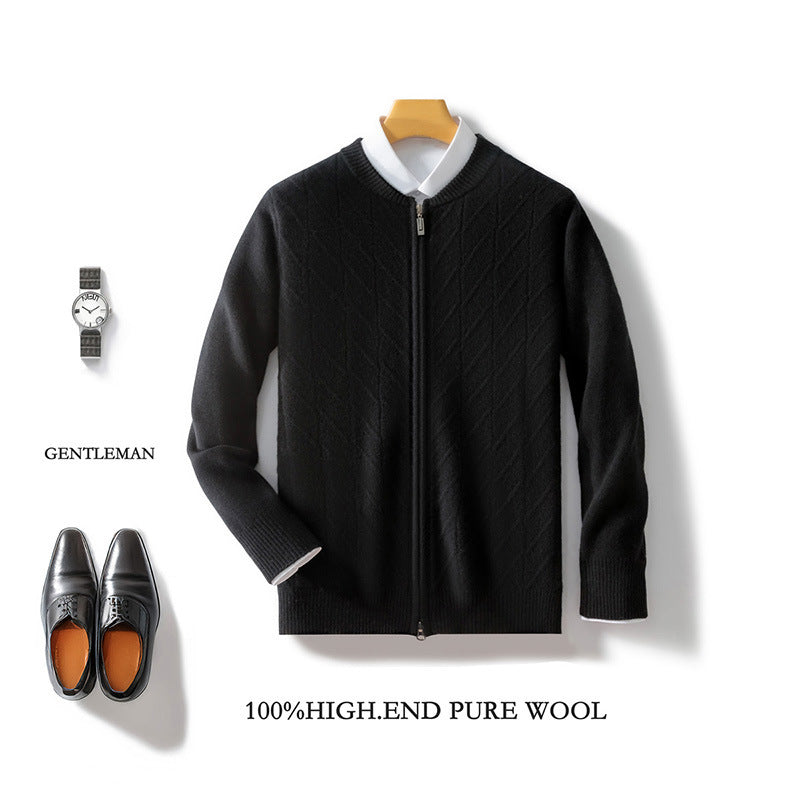 Pure Wool Men's Clothing Plus Size Collar Cardigan Zipper