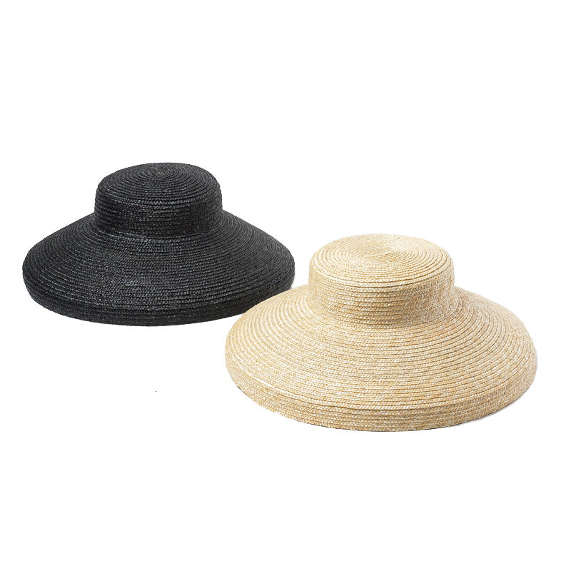 Women's New Vintage Flat Top Straw Straw Big Brim Hat