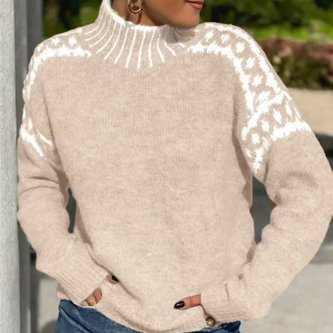 Women's Turtleneck Contrast Color Loose Pullover