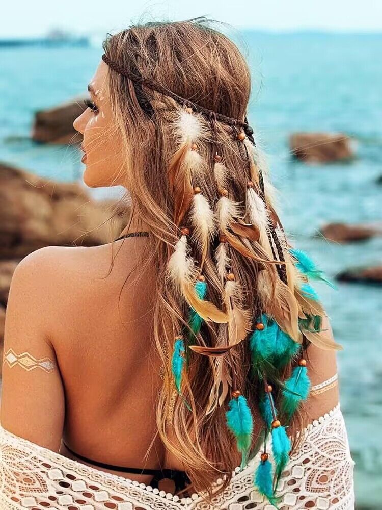 Bohemian Long Two-tone Feather Hair Band Feather Headwear