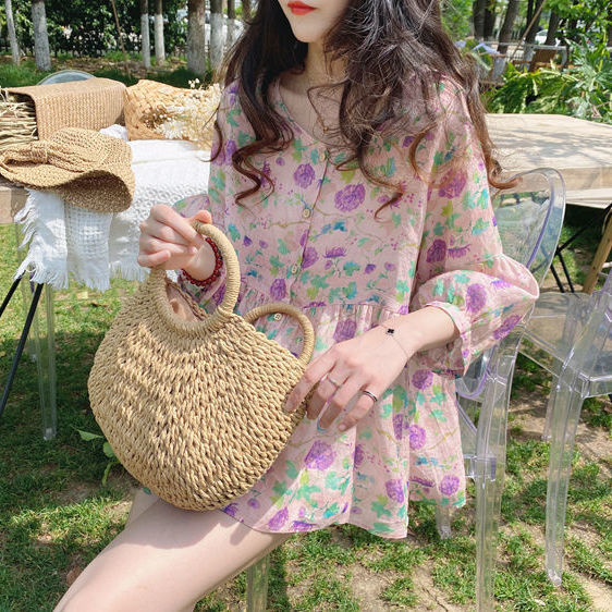 Doll-krave Top Sommer Nyhed Løstsiddende Vintage Bluse med Pufærmer
