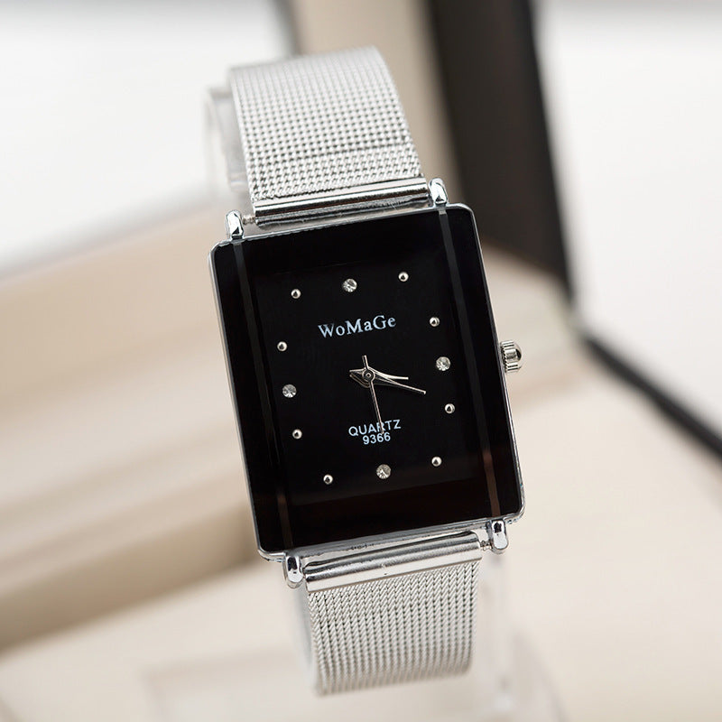 Square Case Silver Mesh Strap Ladies Watch