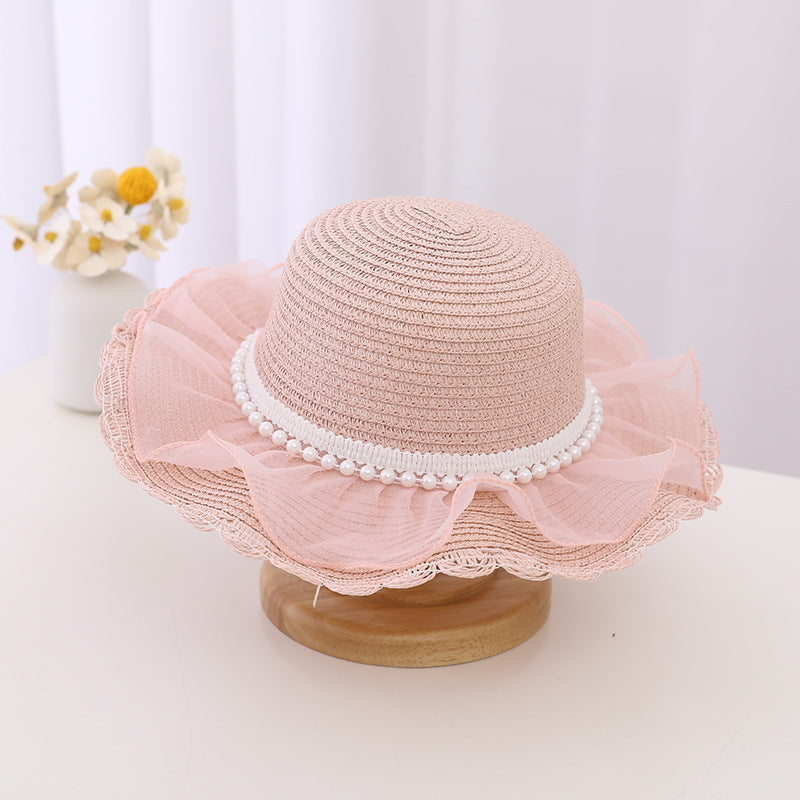 Children's Fashion Lace Pearl Straw Sun Hat