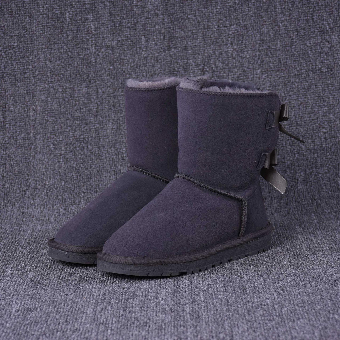Women's Solid Color Bow Mid-tube Snow Boots