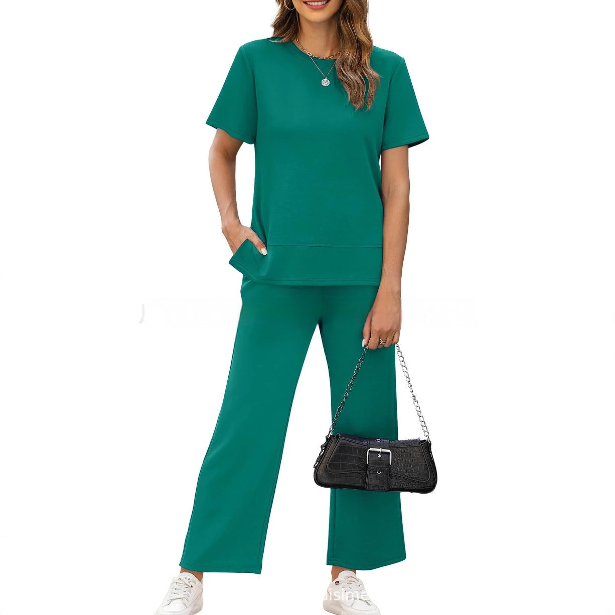 Sexy Women's Round Neck Loose Pullover Short-sleeved Top