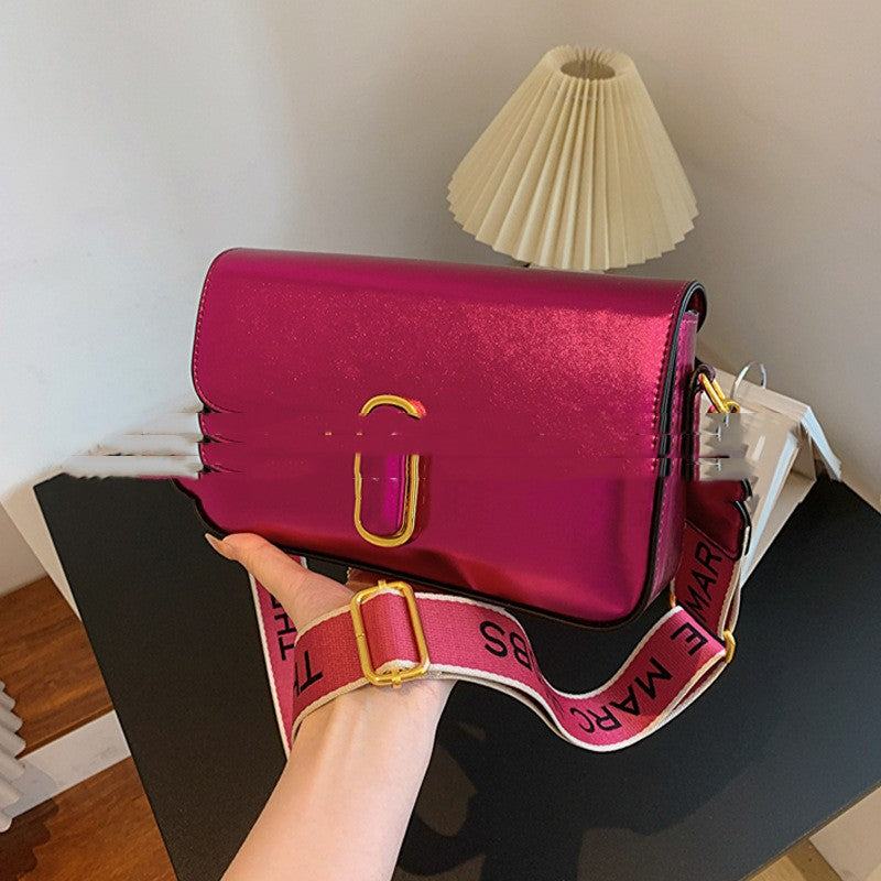 Fashion Small Square Bag Simple Texture Wide Shoulder Strap