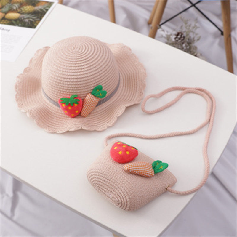Children's Big Brim Shade Beach Straw Hat Bag