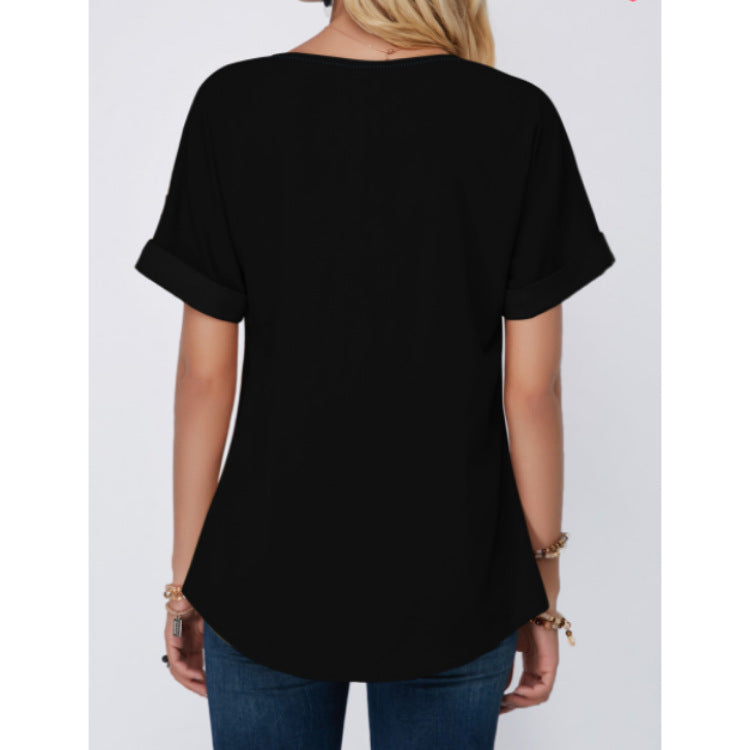 Place Print Split Neck Black Shirt T Shirt