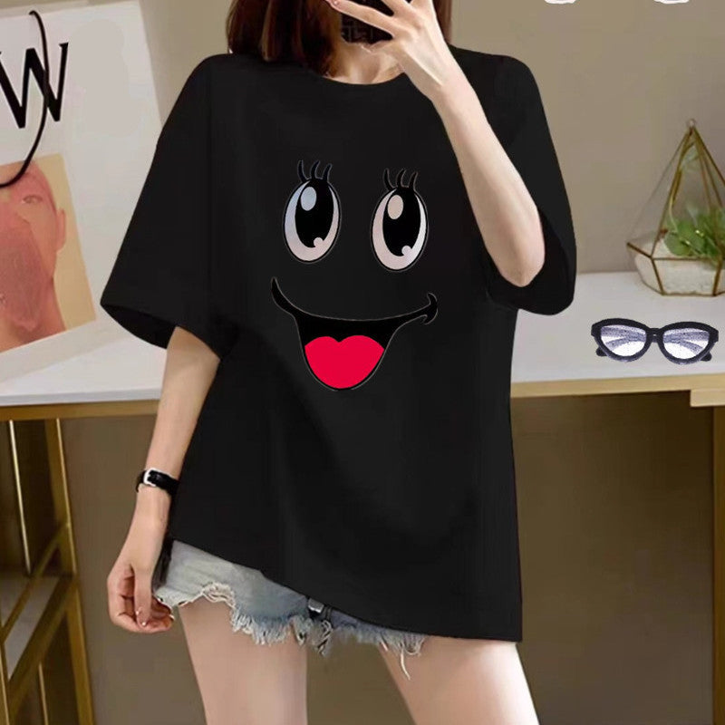 Women's Cotton Creative Cartoon Printed Short Sleeve