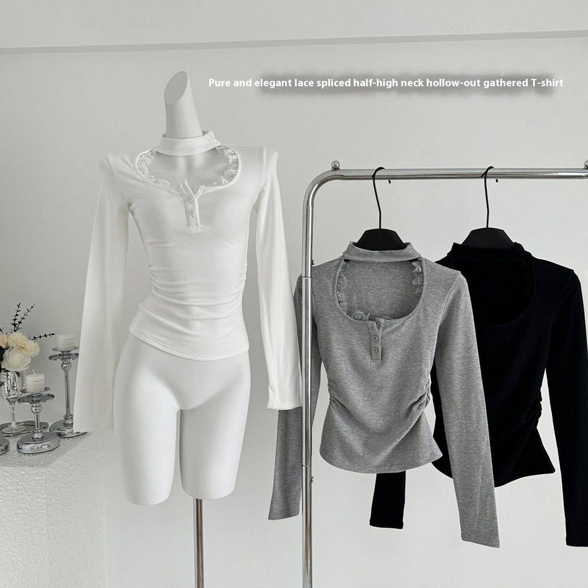 Lace Stitching Women's New Tight Pleated Inner Wear Blouse