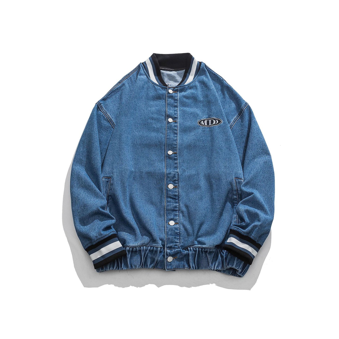 Påsat klæde, broderet vasket denimjakke