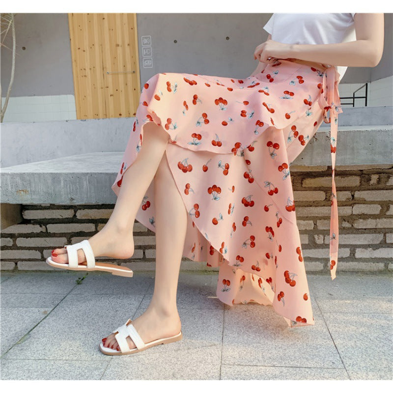 Vacation Style Floral Skirt Chiffon Dress Skirt One-piece Ruffled