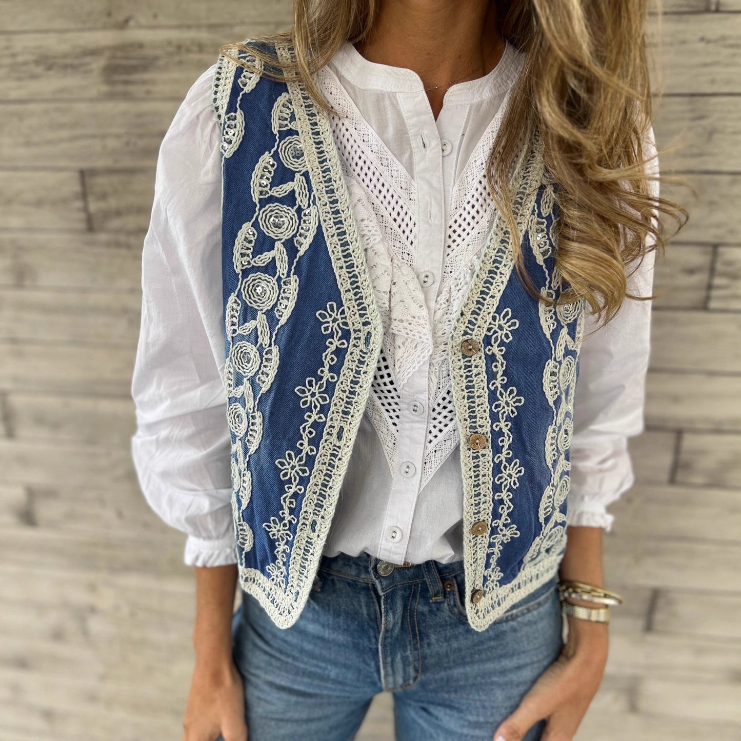Embroidered Denim Vest Waistcoat Jacket Top