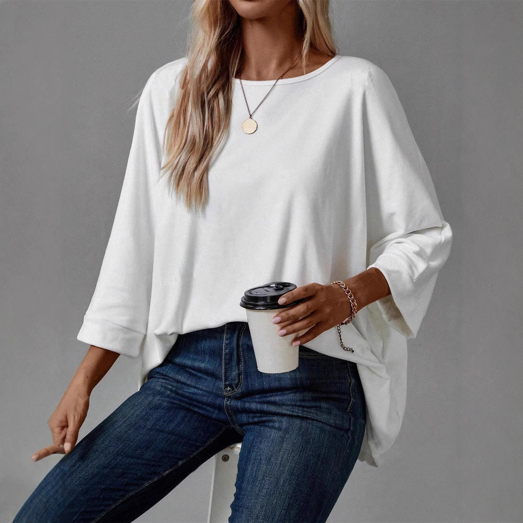 Dame ensfarvet pullover T-shirt med rund hals
