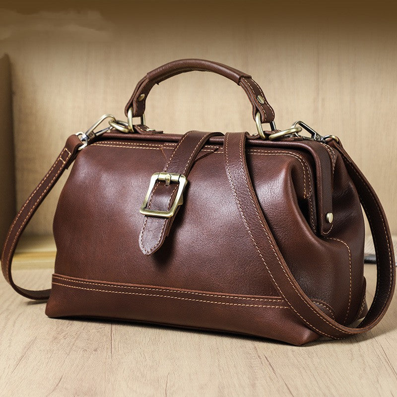 Toplæder Skuldertaske til Kvinder med Dobbelt Anvendelse Stor Kapacitet