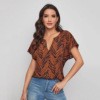 Women's Leopard Print V Neck Loose Large Size Short Sleeve Top