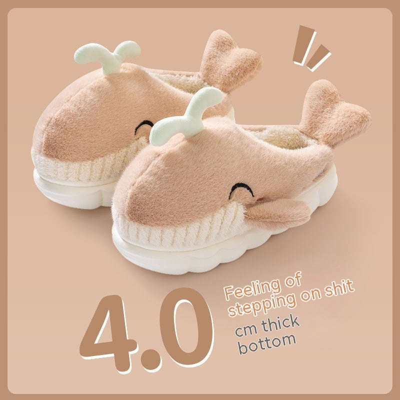 Dancing Whale Cotton Slippers Women's Cute Indoor Household Platform