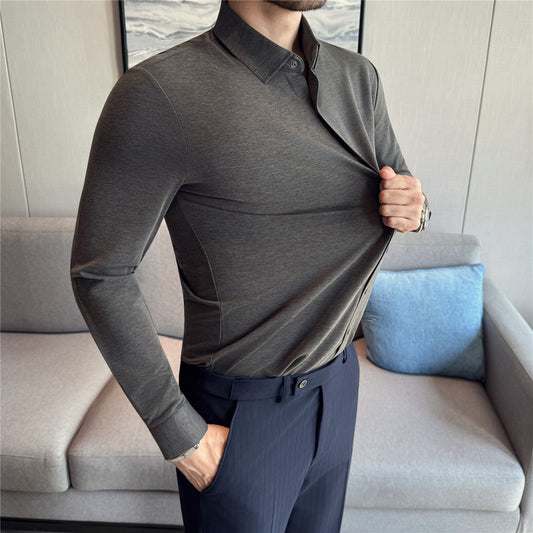 Thickened Mens Seamless Stretch Four-Button Shirt