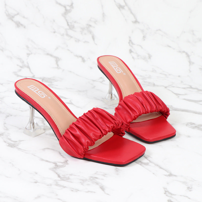 Women Wear Square-toed Open-toe Street High-heeled Slippers