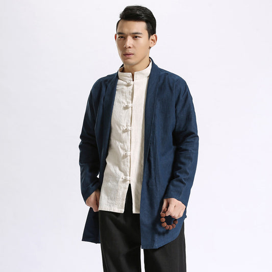 Clothing Linen Mid-length Jacket Lapel Solid Color Chinese Hanfu Windbreaker