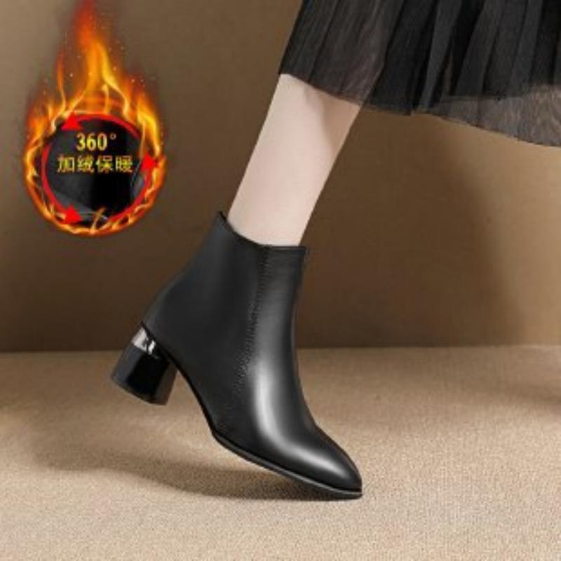 Autumn And Winter Short Boots Female Chunky Heel Soft Leather