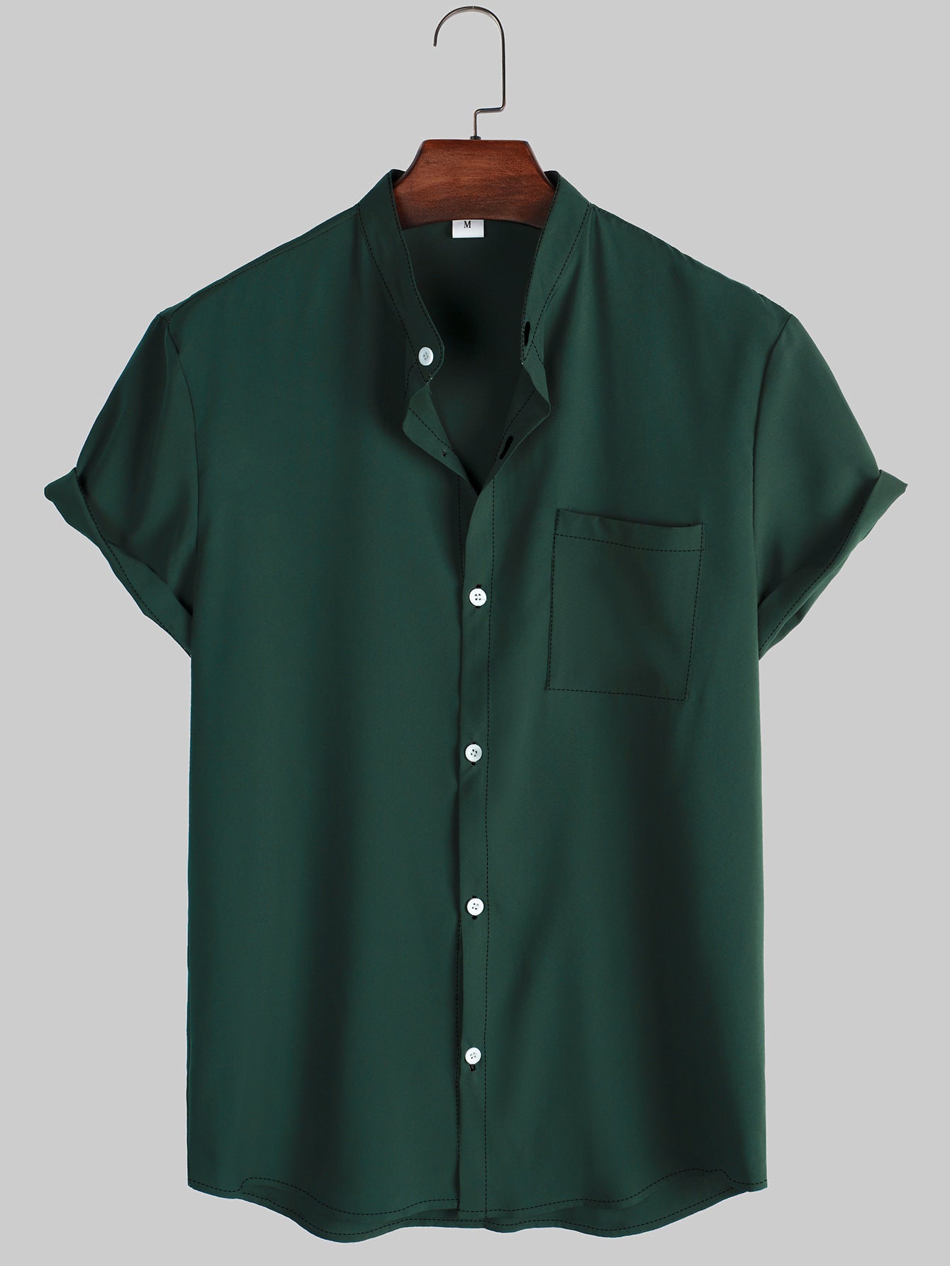 Men's Casual Solid-Colored Shirt With Stand-Up Collar