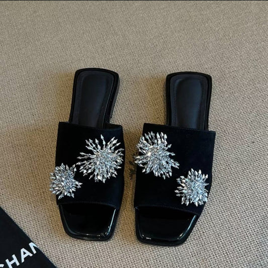 Summer New All-Match Black Sophisticated French-Style Flat Sandals