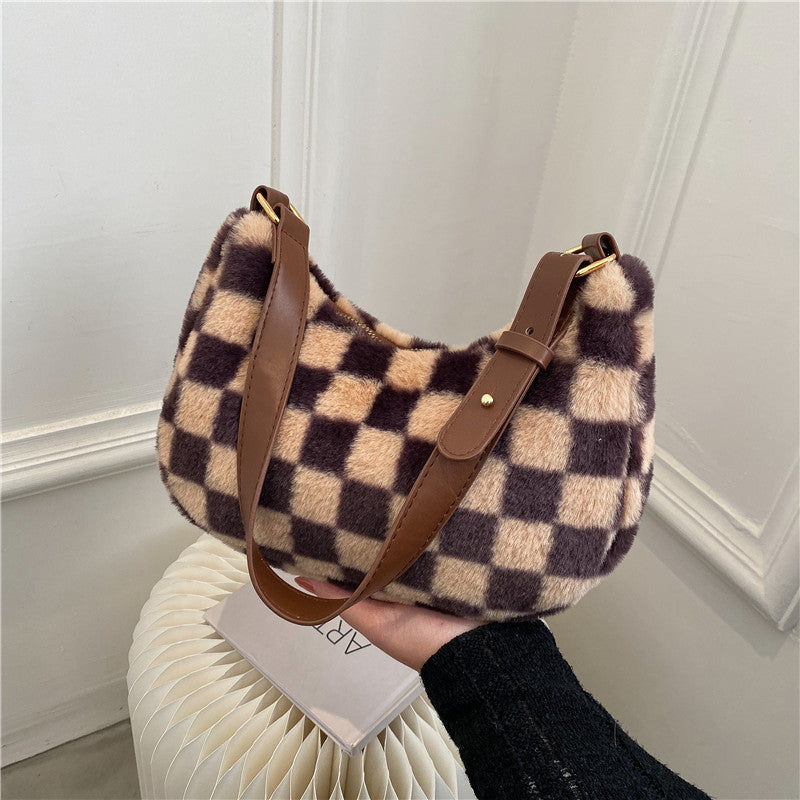 Hairy Lattice Fashion Foreign Trade Export Underarm Bag