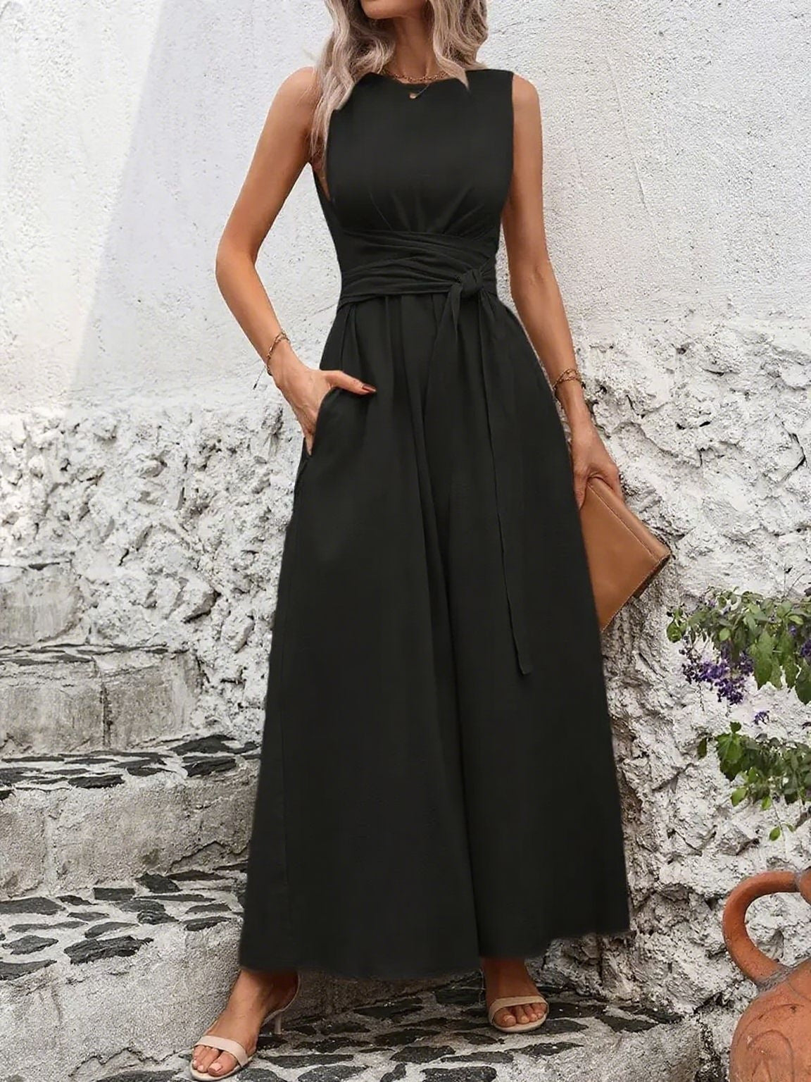 Womens Casual Chic Asymmetrical Twist-Waist Dress