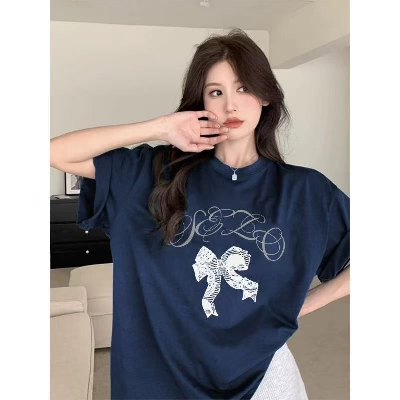 New Summer Style Gray Short-sleeve Top With A French-style Bow
