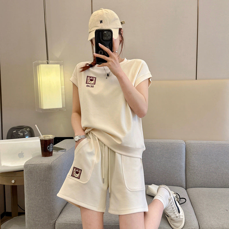 Women's Fashion Casual Embroidered Short-Sleeve Suit