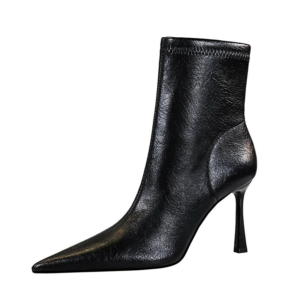 Ultra High Heel Stiletto Pointed Winter Side Zipper Short Boots