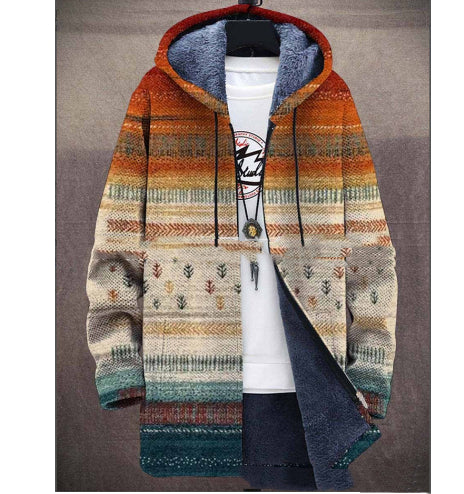 Printed Plush Lined Thickened Long-sleeved Windproof Jacket