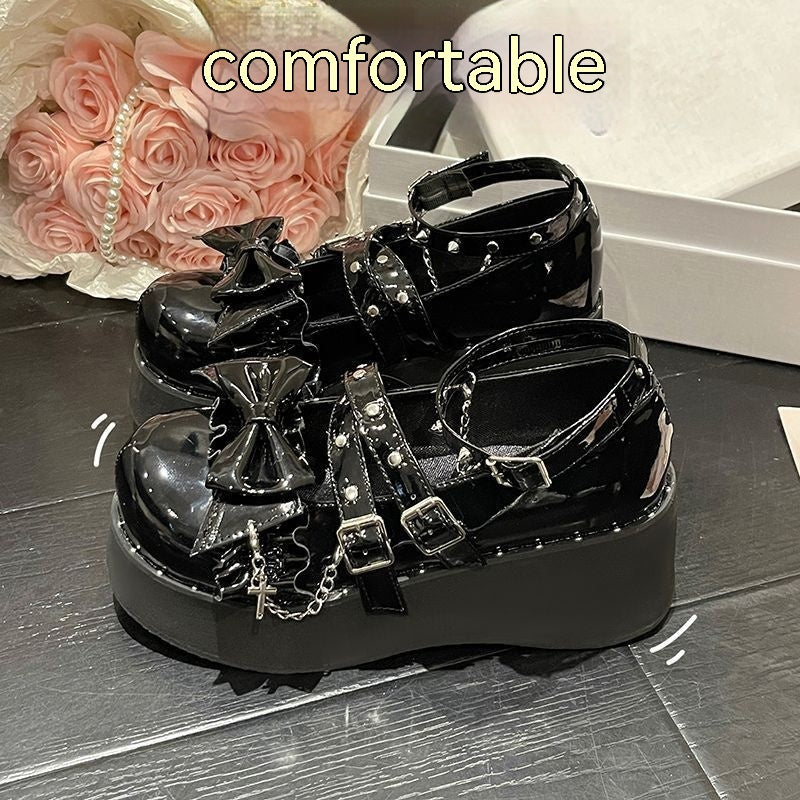Women's Bow Chain Rivet British Style Small Leather Shoes