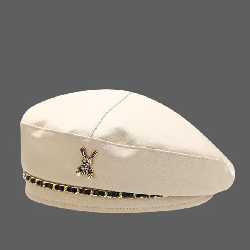 Autumn Winter Metal Chain Rabbit Female Beret