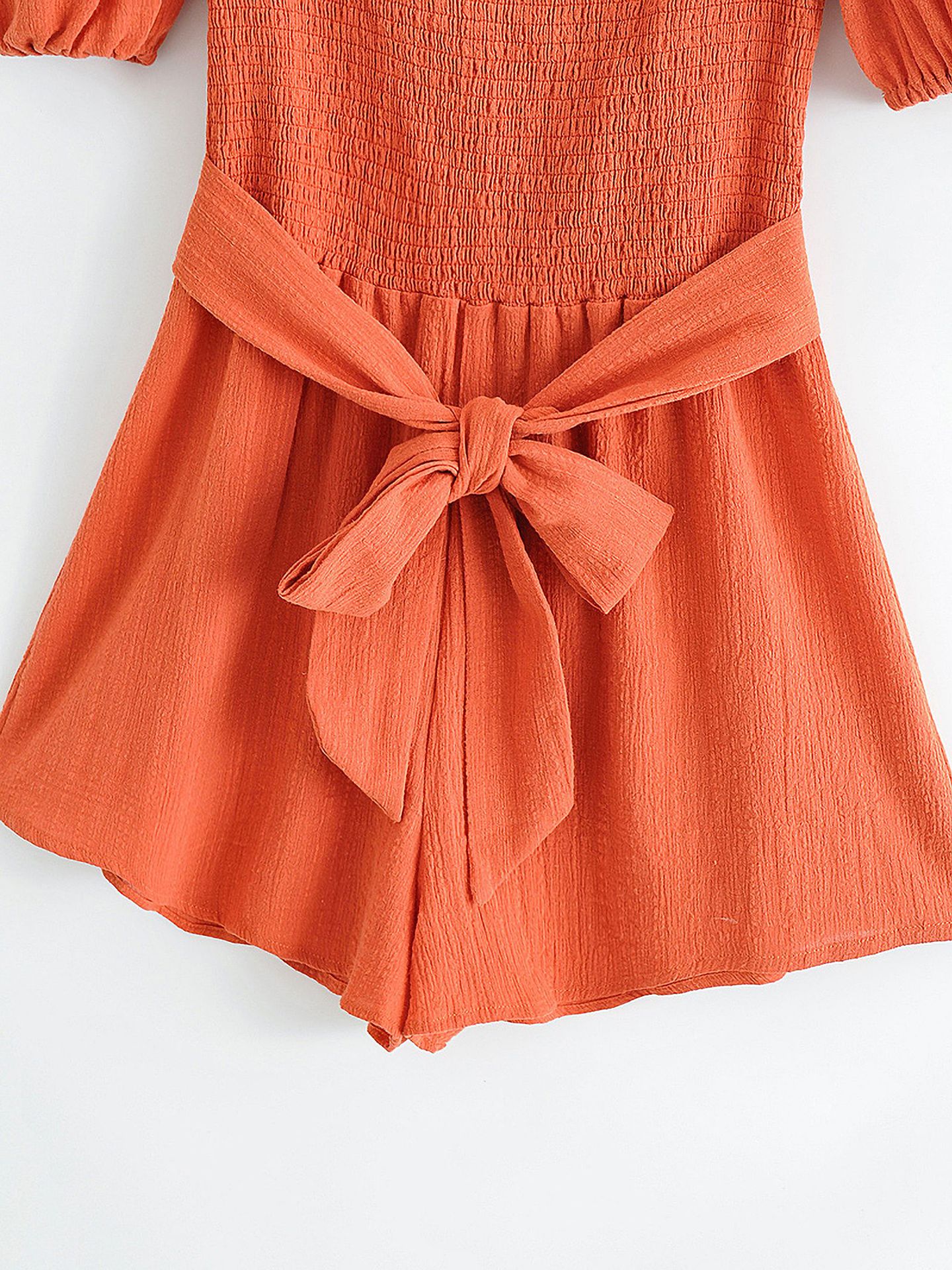 Women's Style Cotton Crepe Short Sleeve Belt Fashion Jumpsuit