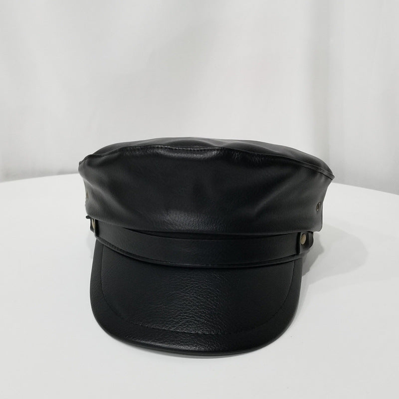 Women's Autumn And Winter Flat Top Leather Peaked Octagonal Hat