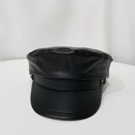 Women's Autumn And Winter Flat Top Leather Peaked Octagonal Hat