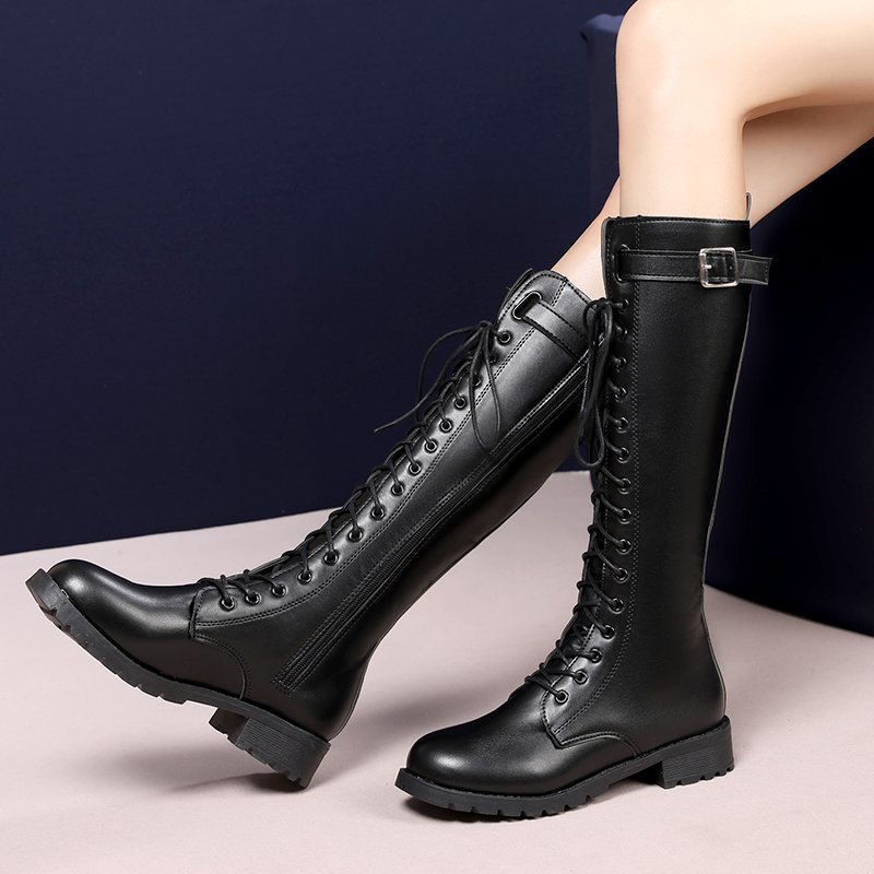 Long Tube Lace Round Toe Casual Fashion Boots