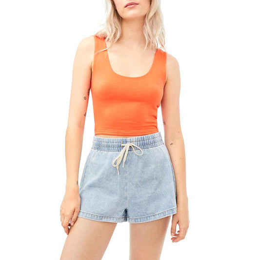 Multicolor Elastic Waist Women's Mid-rise Denim Shorts