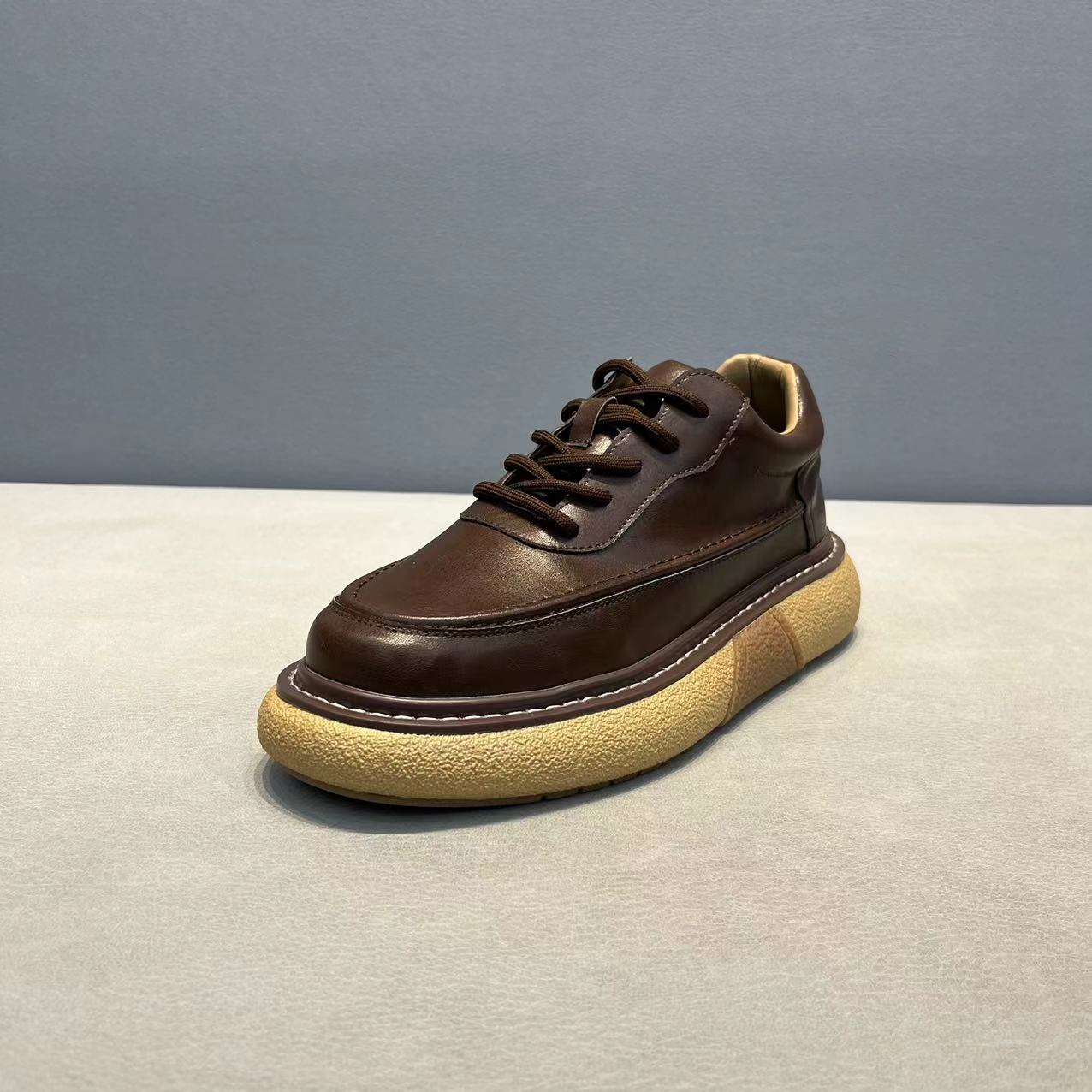 Men's Breathable Leather Shoes Trendy Platform Sports