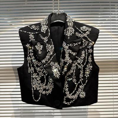 Heavy Industry Hand Nailed Bead Rhinestone Flower Shoulder Pad Suit Vest Clip