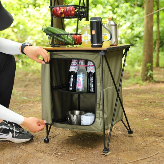 Sammenfoldeligt opbevaringsskab/bord til udendørs camping