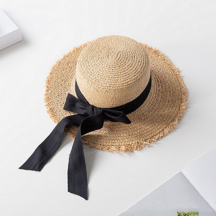 Bow Knot Raw Edge Travel Sun Hat